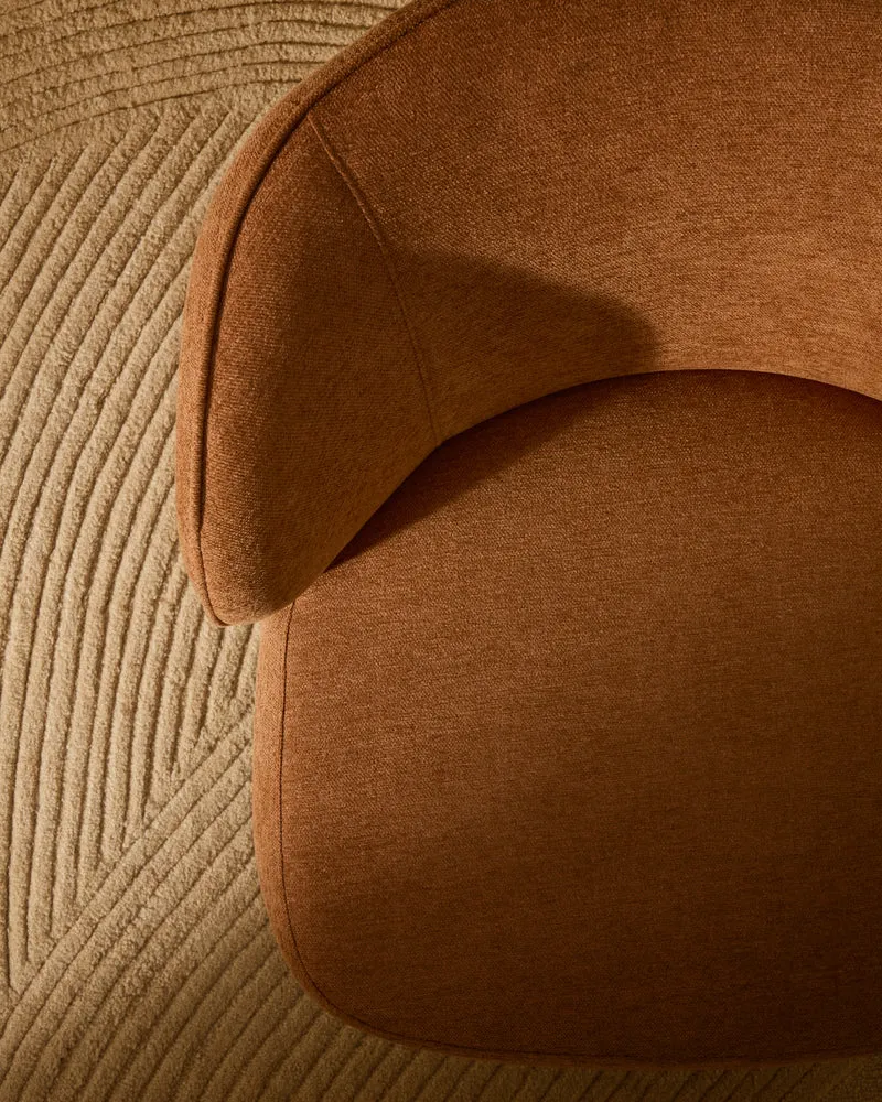 Ulit armchair in terracotta chenille natural finish legs