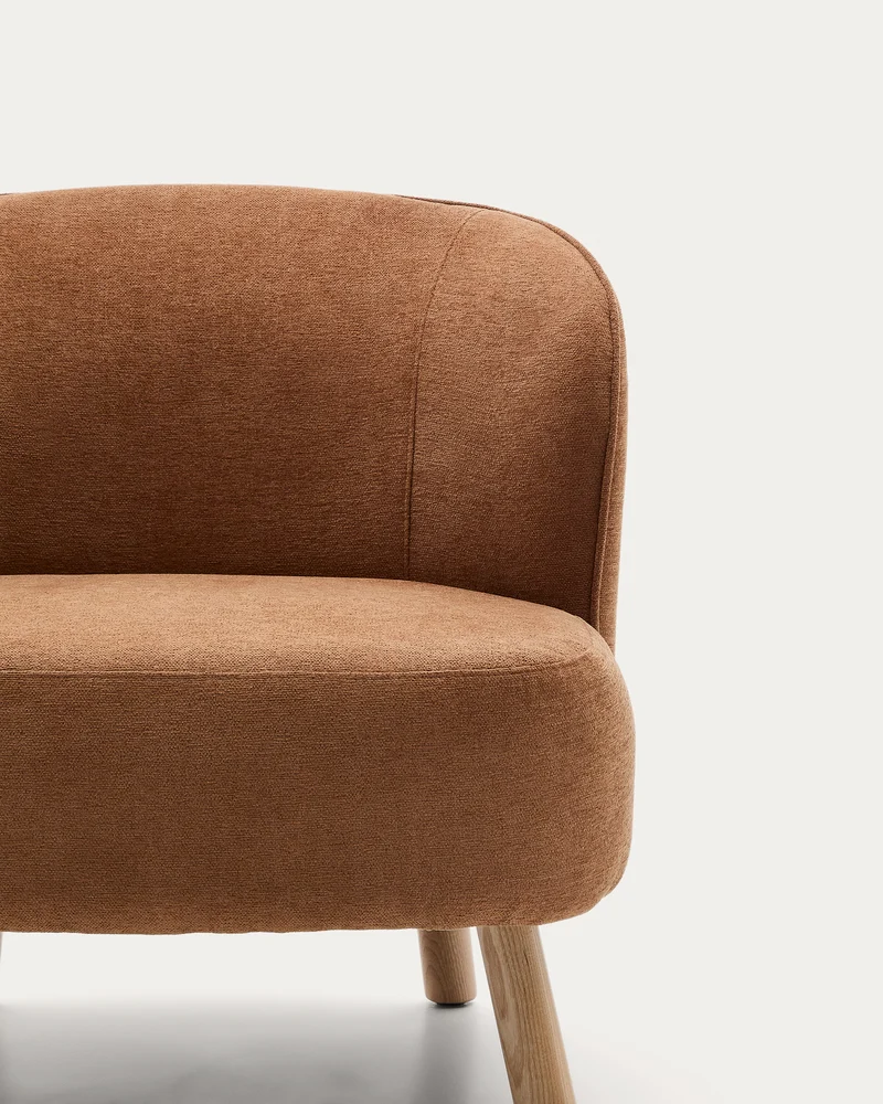 Ulit armchair in terracotta chenille natural finish legs