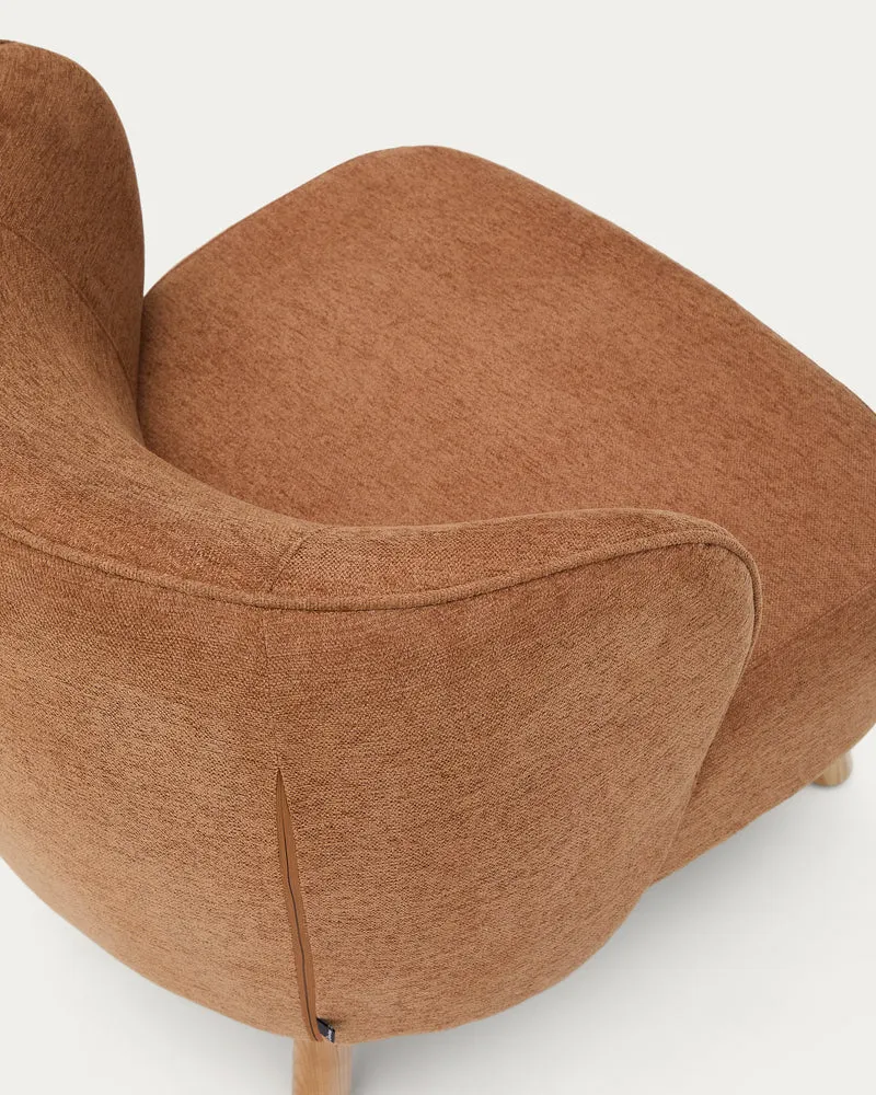 Ulit armchair in terracotta chenille natural finish legs