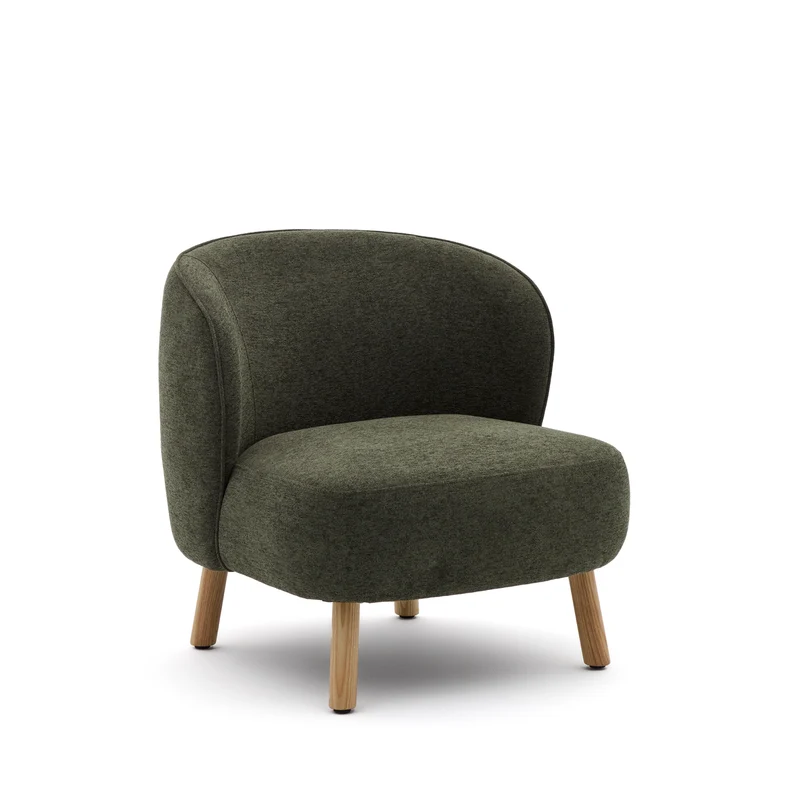 Ulit armchair in green chenille natural finish legs