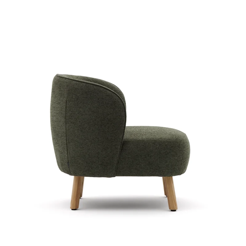 Ulit armchair in green chenille natural finish legs