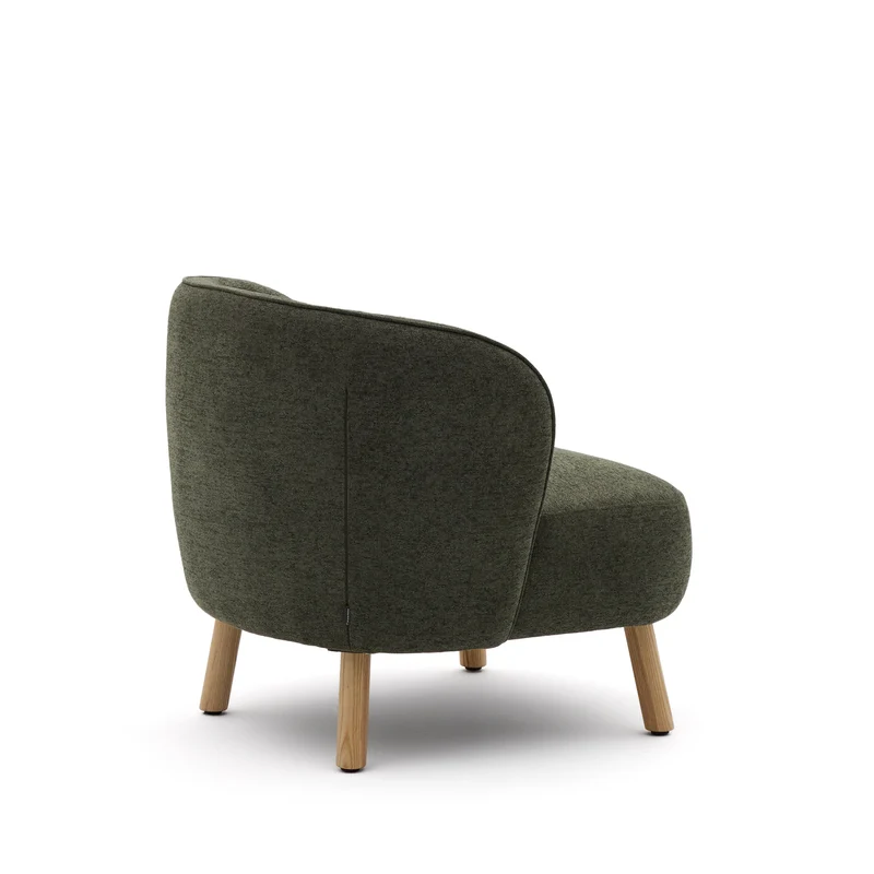 Ulit armchair in green chenille natural finish legs