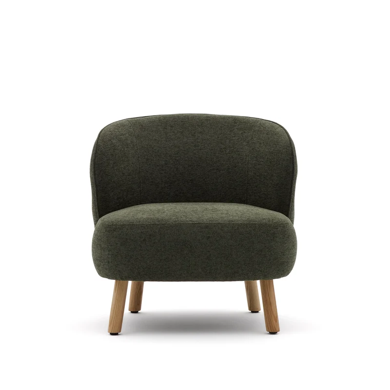 Ulit armchair in green chenille natural finish legs