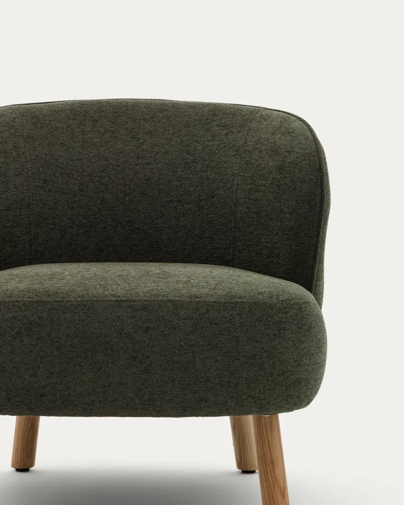 Ulit armchair in green chenille natural finish legs