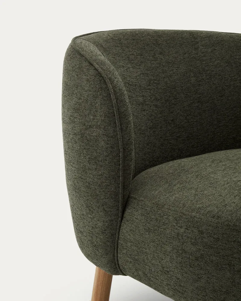 Ulit armchair in green chenille natural finish legs