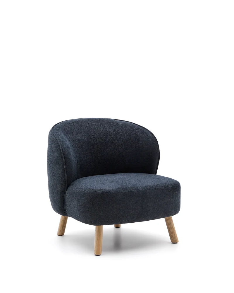 Ulit armchair in blue-grey chenille natural finish legs
