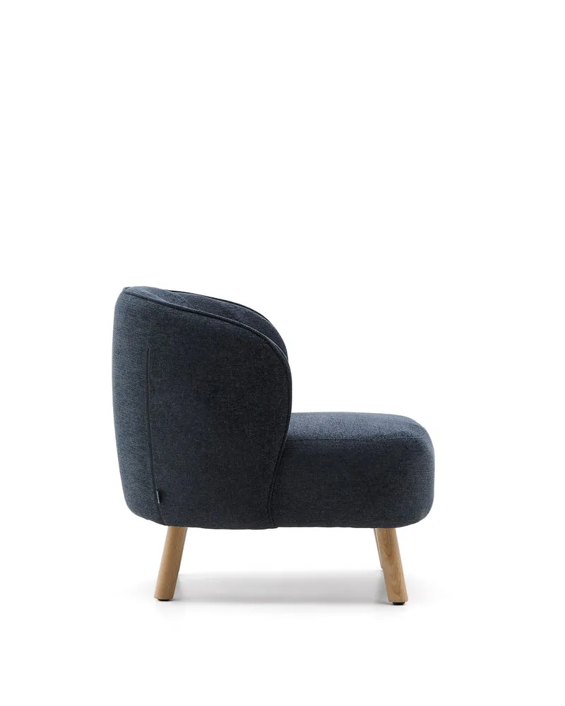 Ulit armchair in blue-grey chenille natural finish legs