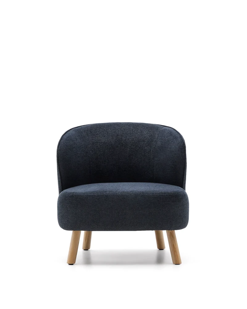 Ulit armchair in blue-grey chenille natural finish legs