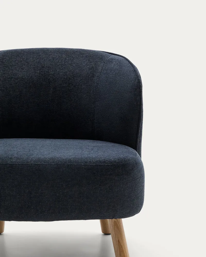 Ulit armchair in blue-grey chenille natural finish legs
