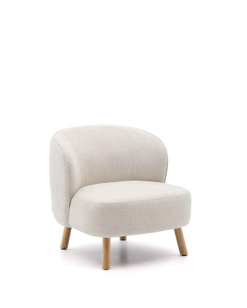 Ulit armchair in beige chenille natural finish legs