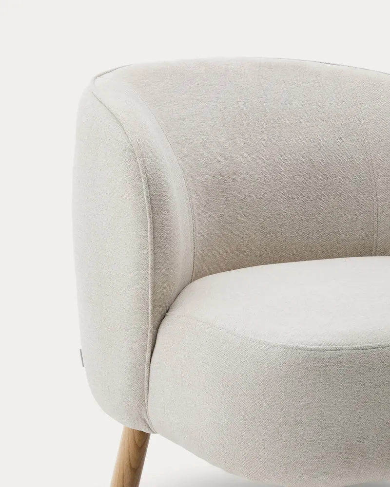 Ulit armchair in beige chenille natural finish legs