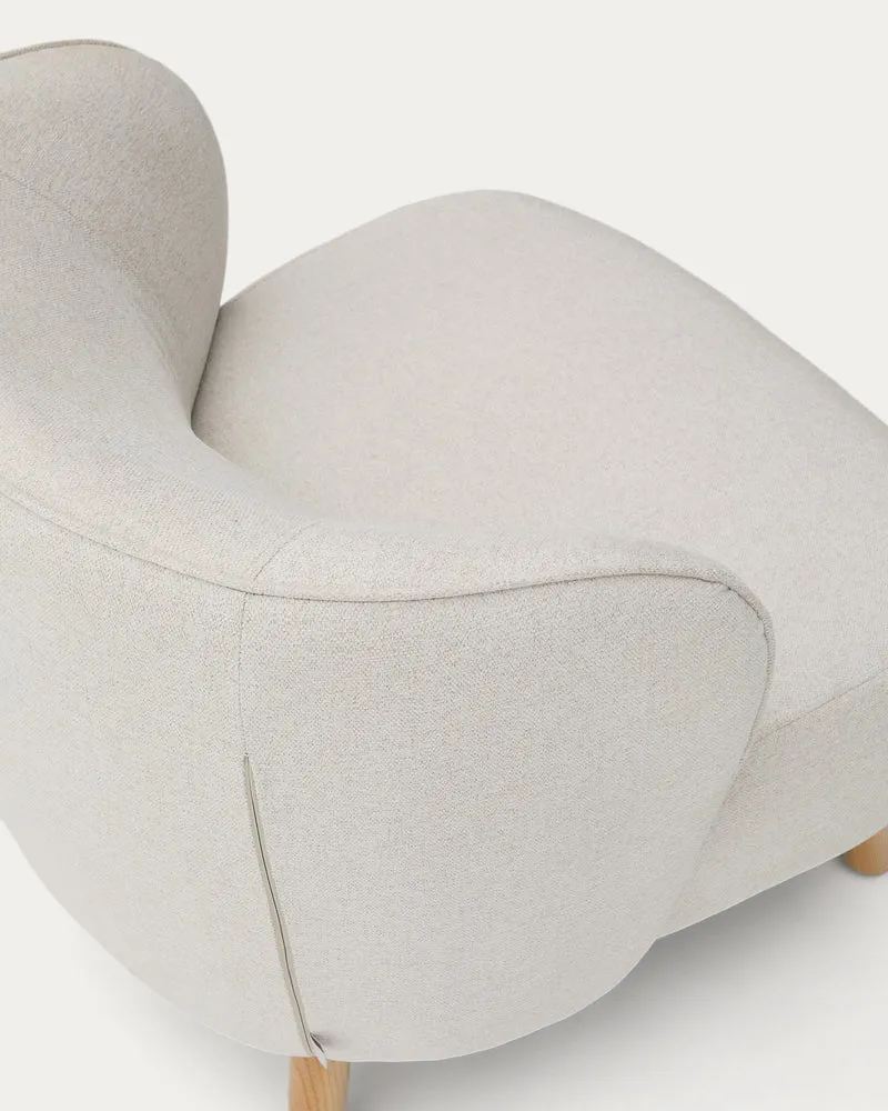 Ulit armchair in beige chenille natural finish legs