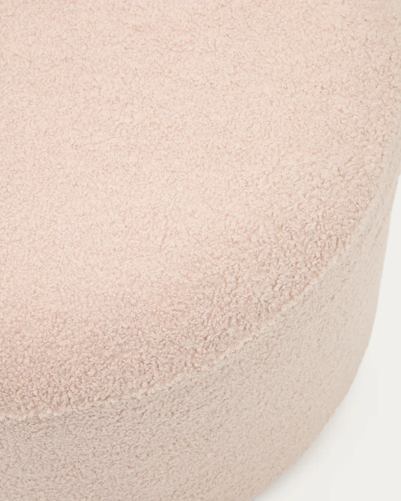 Kaeli footrest with removable cover in pink bouclé Ø 60 cm