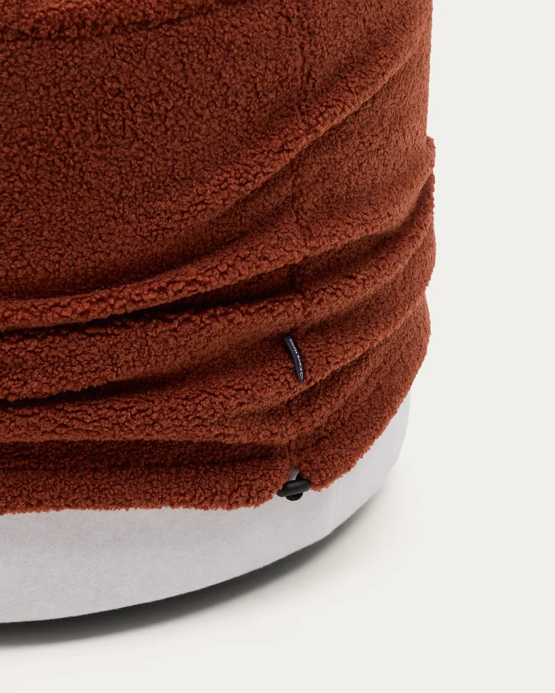 Kaeli footrest with removable cover in terracotta bouclé Ø 60 cm