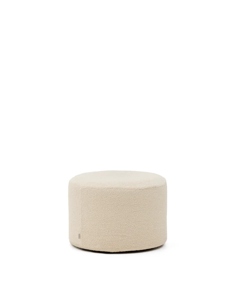 Kaeli footrest with removable cover in ecru bouclé Ø 60 cm