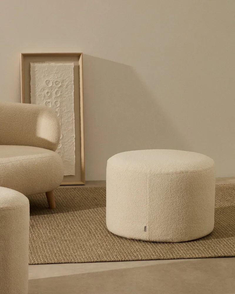 Kaeli footrest with removable cover in ecru bouclé Ø 60 cm