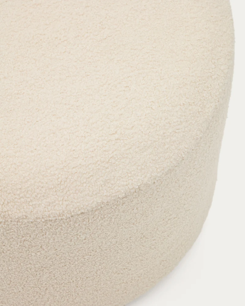 Kaeli footrest with removable cover in ecru bouclé Ø 60 cm