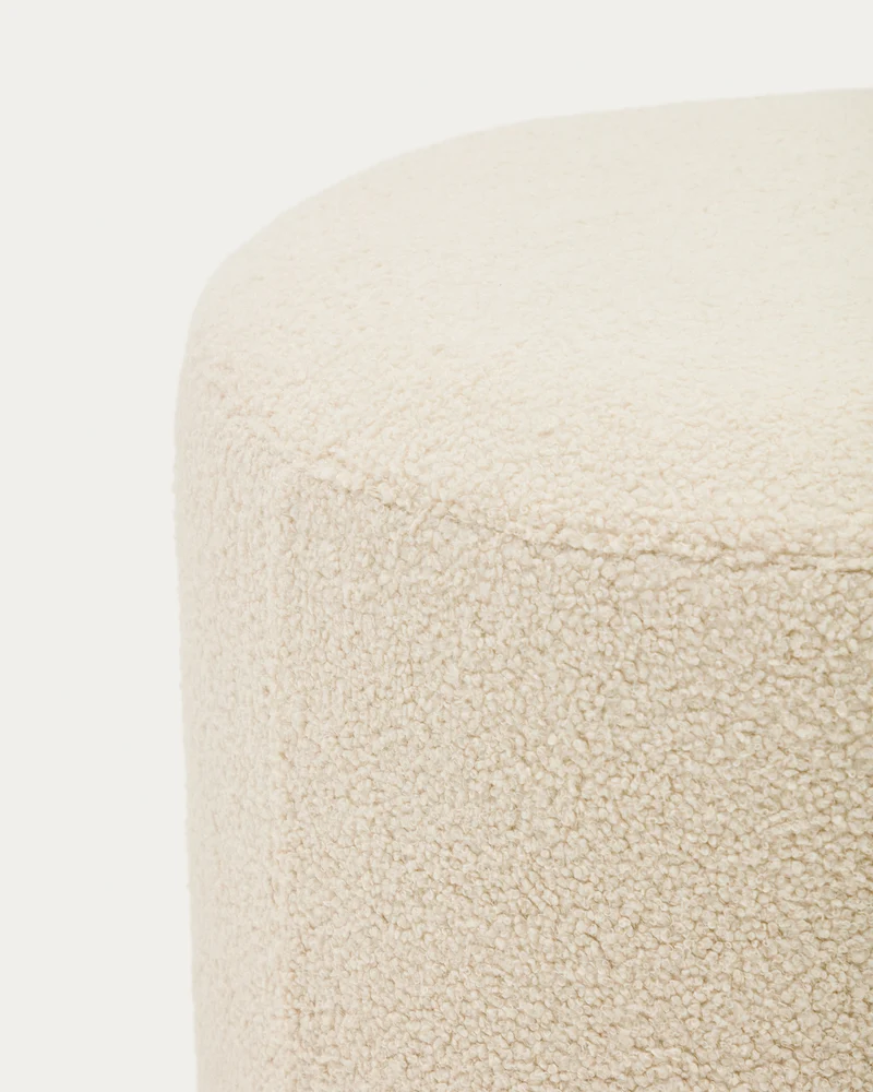 Kaeli footrest with removable cover in ecru bouclé Ø 60 cm