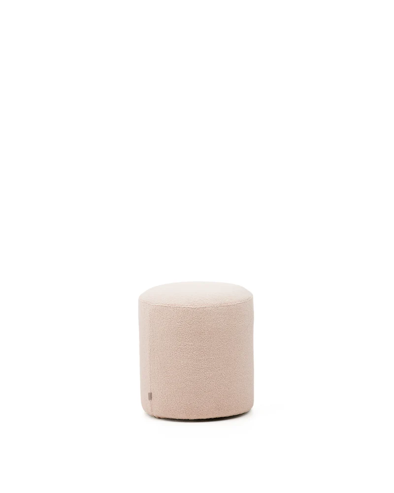 Kaeli footrest with removable cover in pink bouclé Ø 43 cm