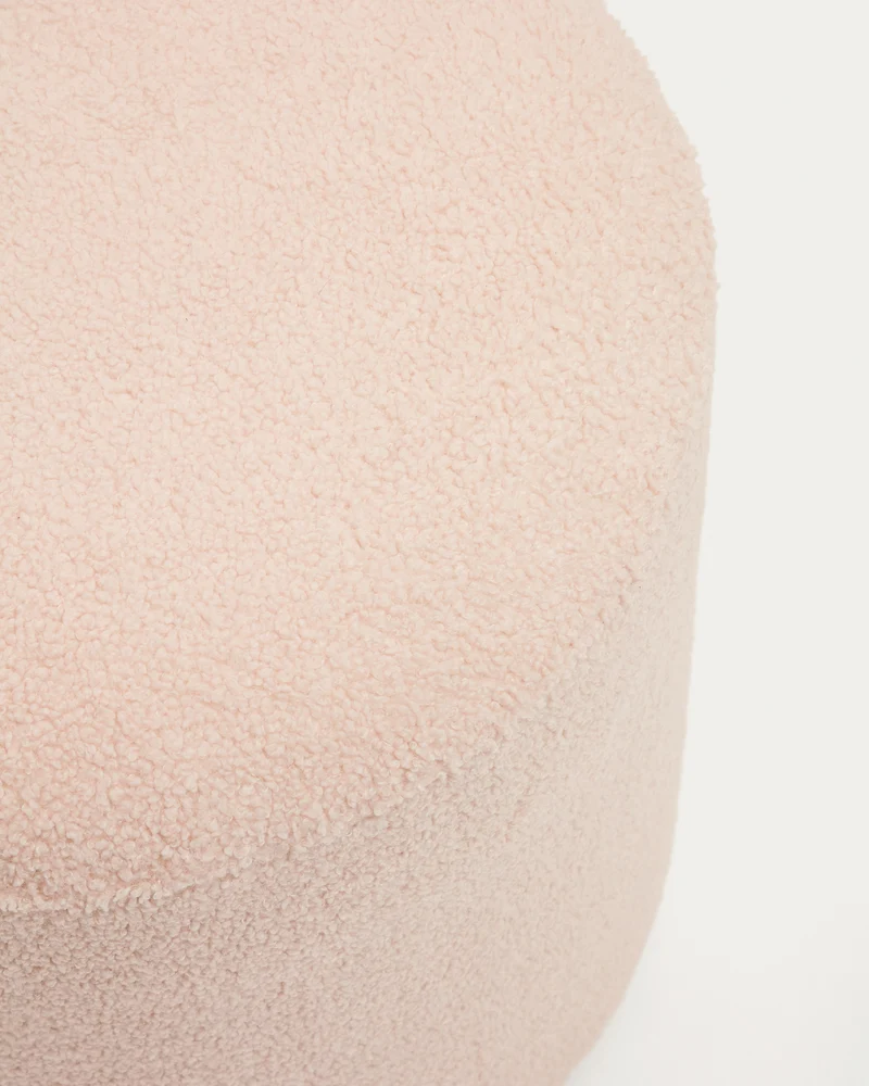 Kaeli footrest with removable cover in pink bouclé Ø 43 cm