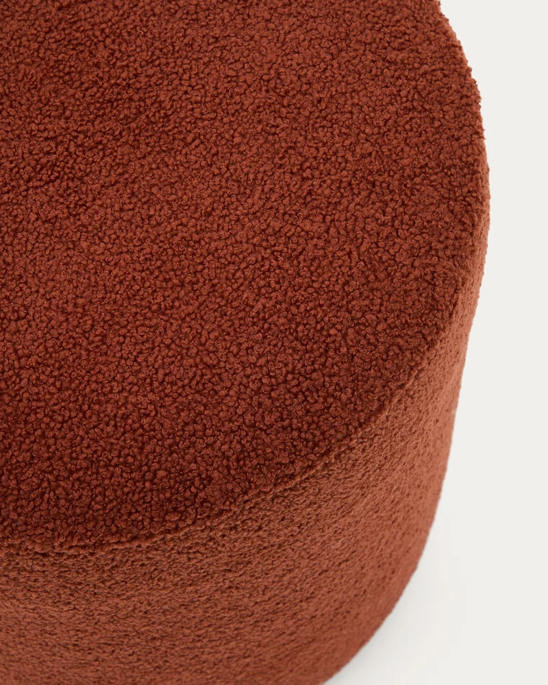 Kaeli footrest with removable cover in terracotta bouclé Ø 43 cm