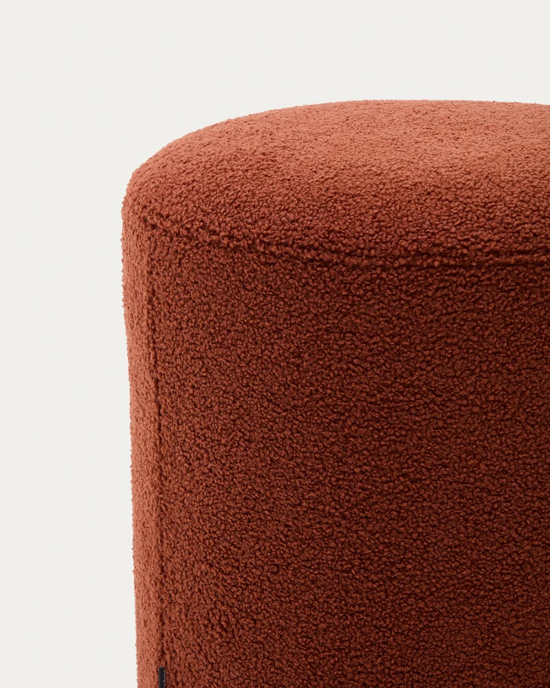 Kaeli footrest with removable cover in terracotta bouclé Ø 43 cm
