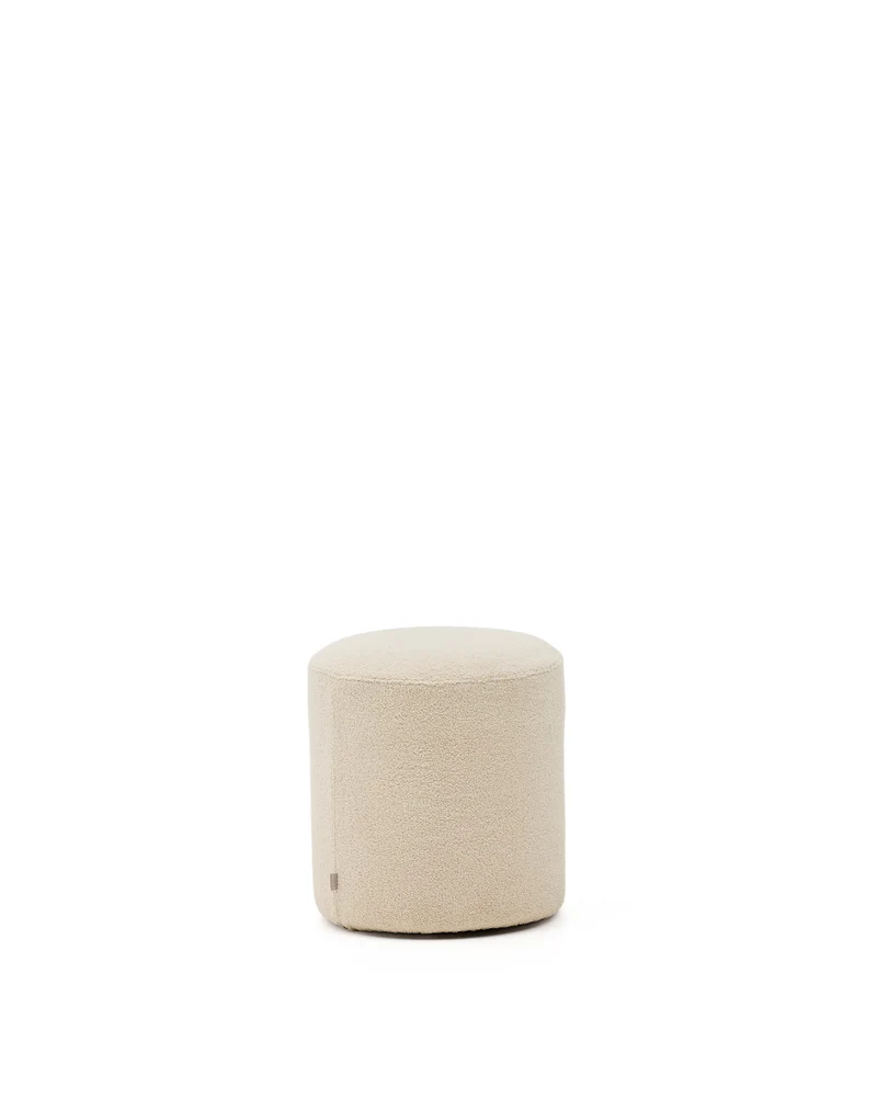 Kaeli footrest with removable cover in ecru bouclé Ø 43 cm
