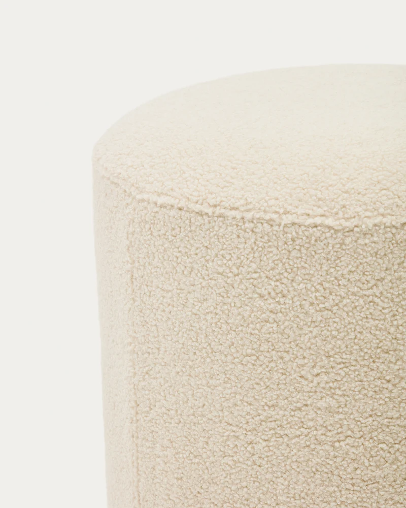 Kaeli footrest with removable cover in ecru bouclé Ø 43 cm