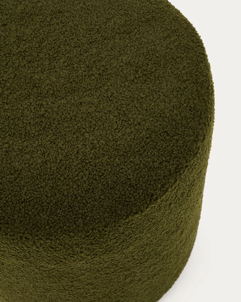 Kaeli footrest with removable cover in green bouclé Ø 43 cm