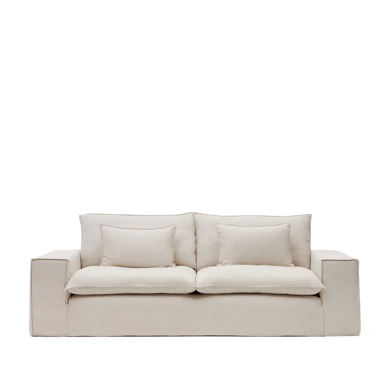 Anarela 3 seater sofa cover in beige linen