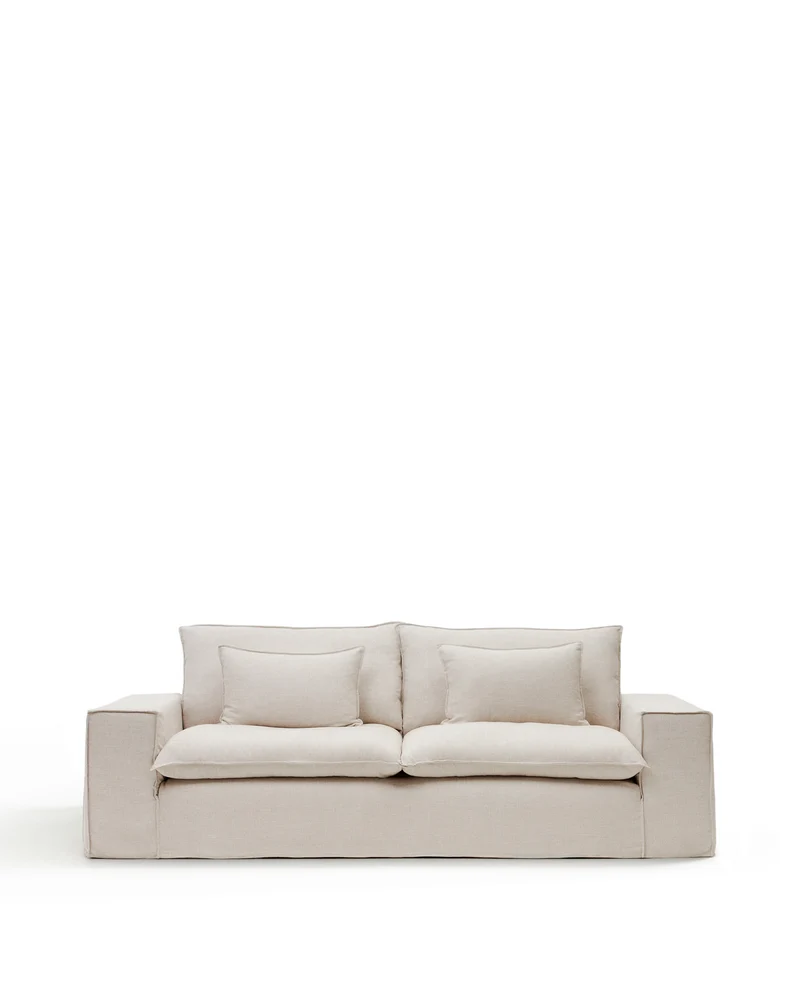 Anarela 3 seater sofa cover in beige linen