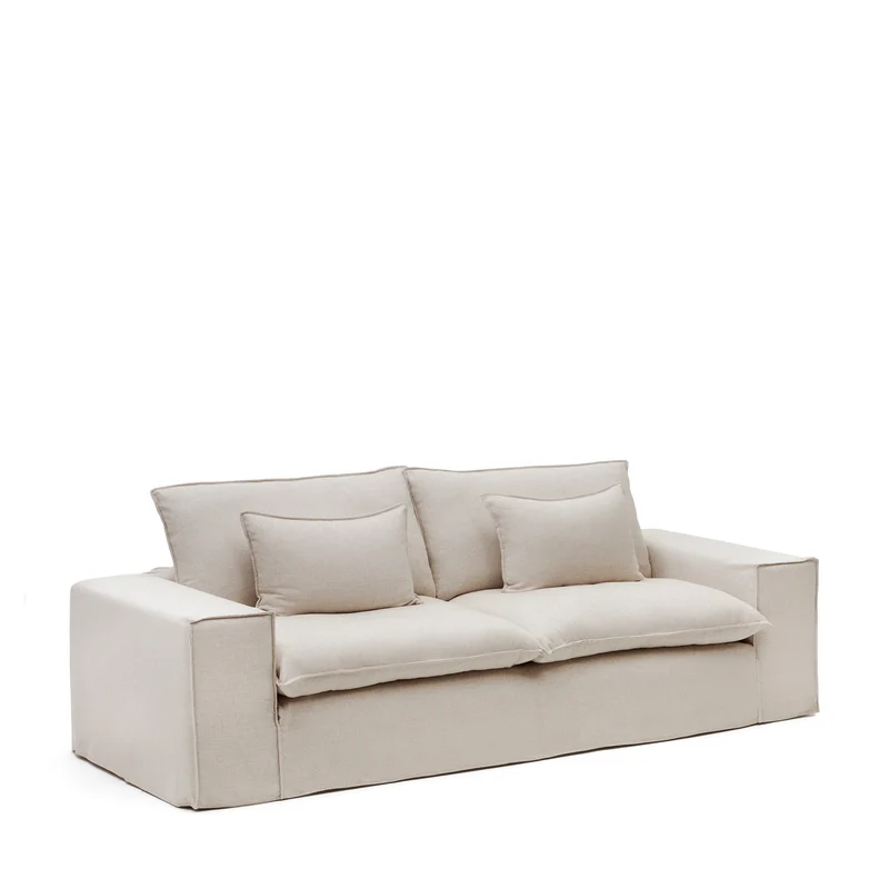 Anarela 3 seater sofa cover in beige linen