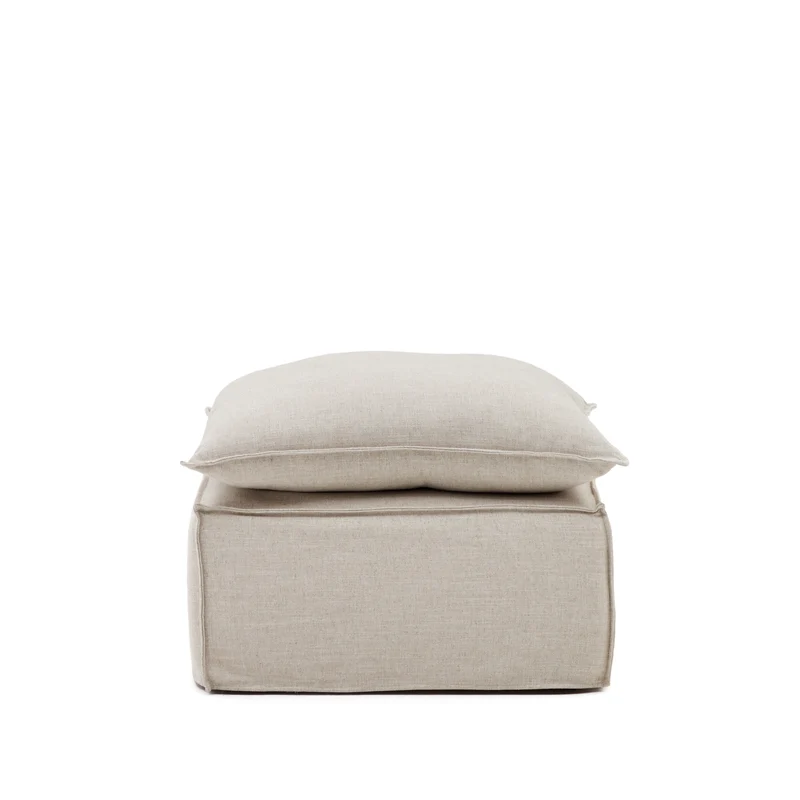 Anarela removable-cover footstool with beige linen cushion FSC Mix Credit 80 x 80 cm.