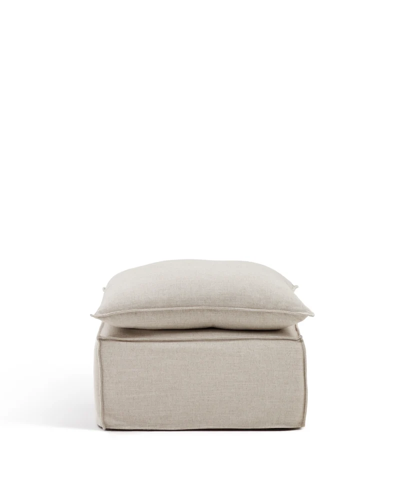 Anarela removable-cover footstool with beige linen cushion FSC Mix Credit 80 x 80 cm.