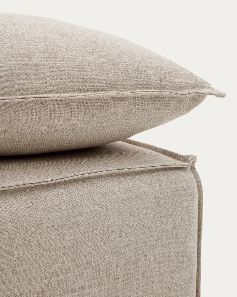 Anarela removable-cover footstool with beige linen cushion FSC Mix Credit 80 x 80 cm.