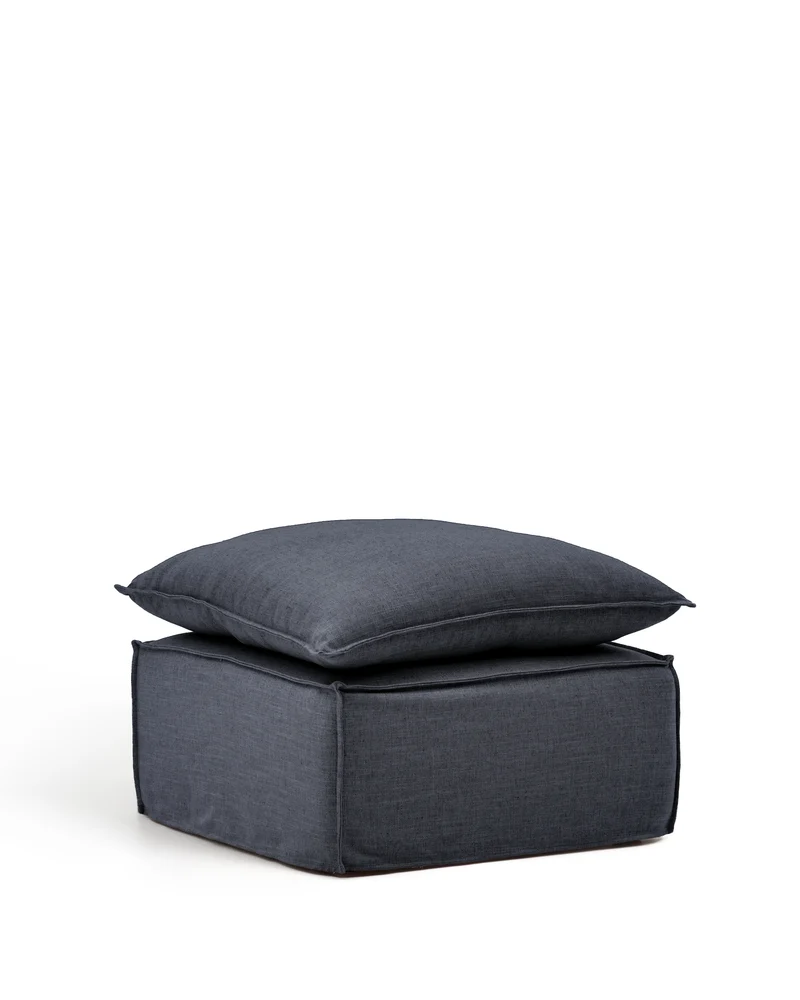 Anarela dark grey linen and viscose footrest with removable cover and cushion 80 x 80cm FSC Mix Credit