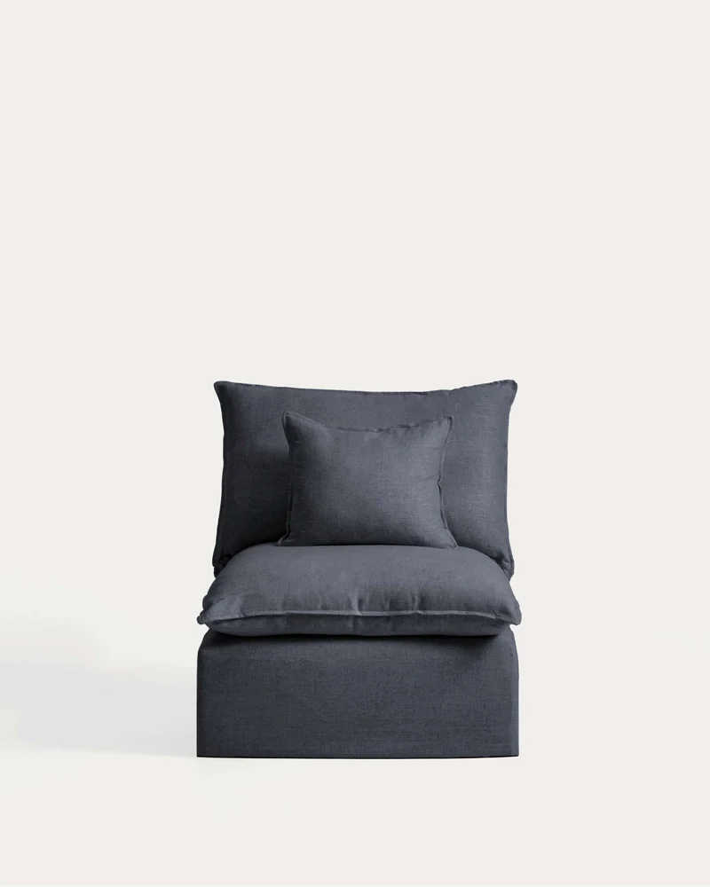 Anarela dark grey linen and viscose footrest with removable cover and cushion 80 x 80cm FSC Mix Credit