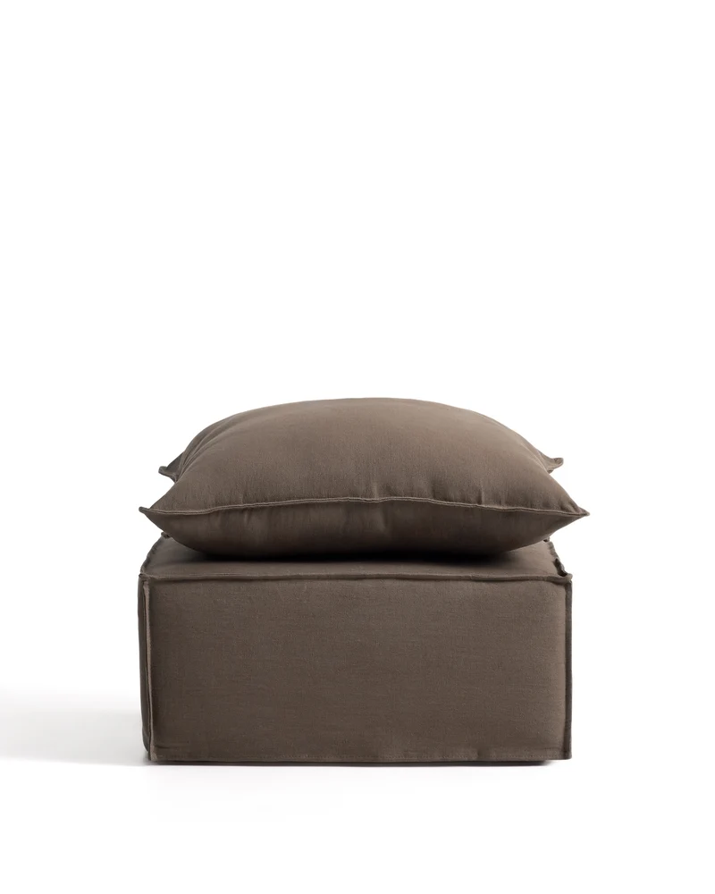 Anarela taupe linen footrest with removable cover and cushion 80 x 80cm FSC Mix Credit