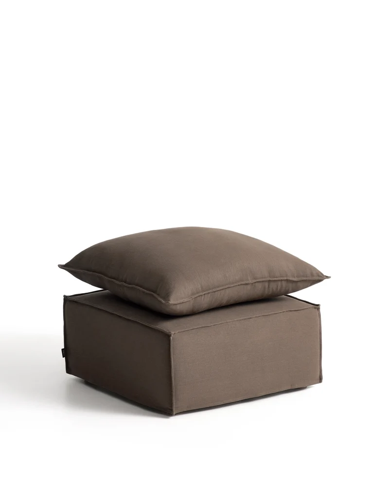 Anarela taupe linen footrest with removable cover and cushion 80 x 80cm FSC Mix Credit