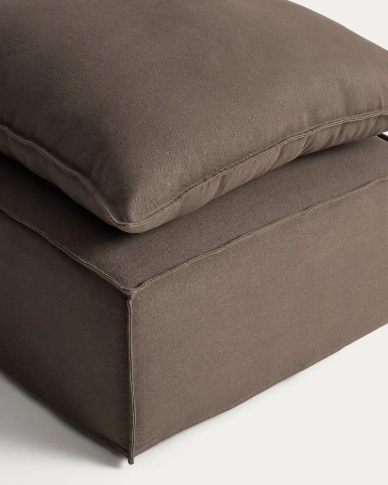 Anarela taupe linen footrest with removable cover and cushion 80 x 80cm FSC Mix Credit