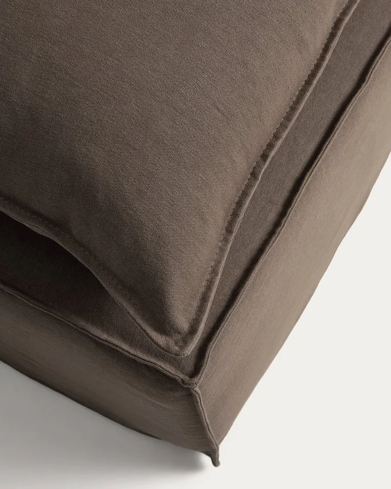 Anarela taupe linen footrest with removable cover and cushion 80 x 80cm FSC Mix Credit