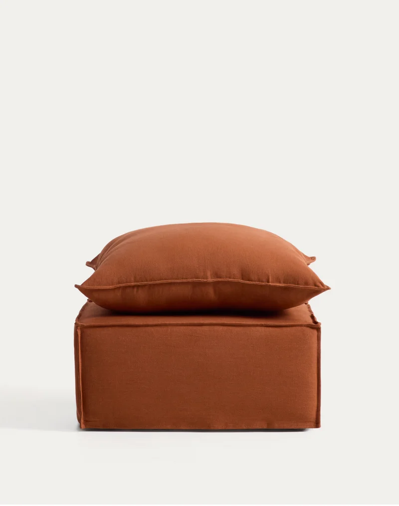 Anarela terracotta linen footrest with removable cover and cushion 80 x 80cm FSC Mix Credit
