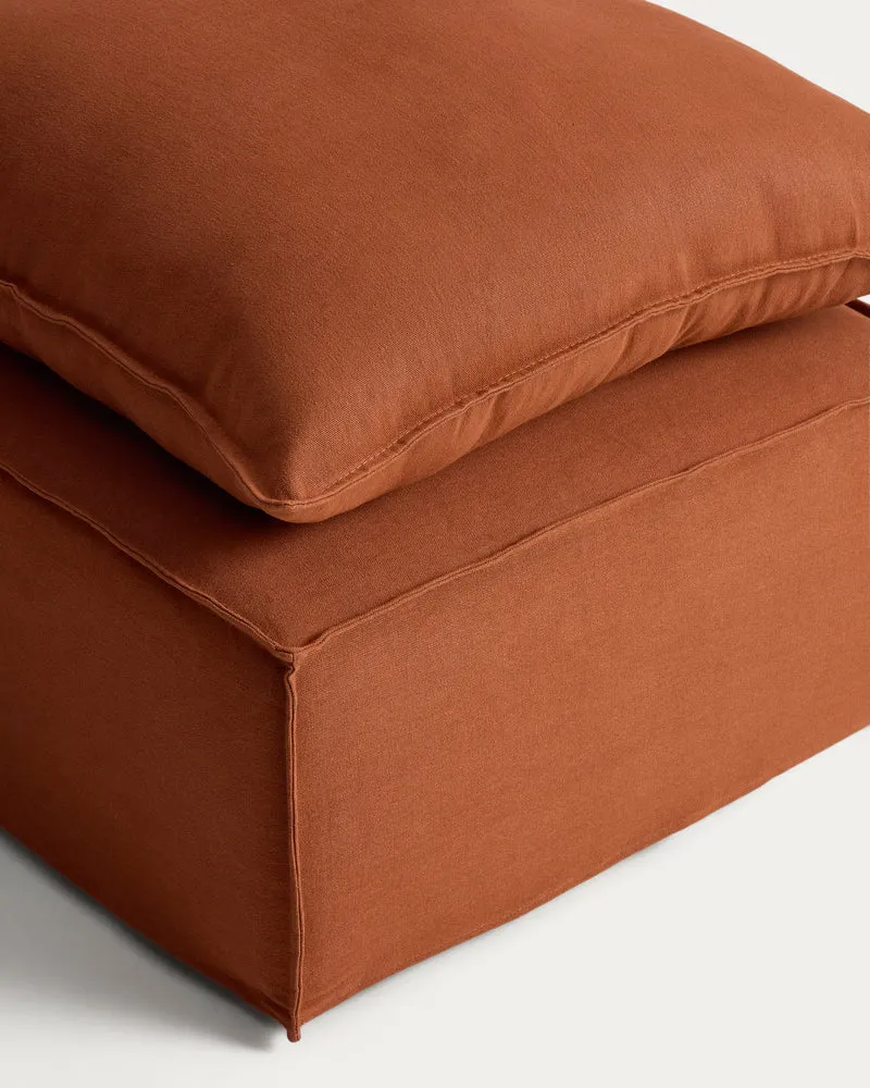 Anarela terracotta linen footrest with removable cover and cushion 80 x 80cm FSC Mix Credit