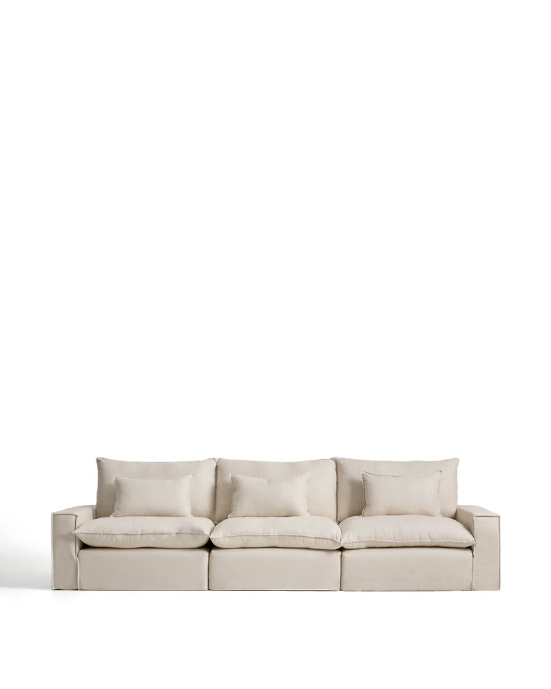 Anarela beige linen and viscose 5-seater modular sofa with removable cover 370cm FSC Mix Credit