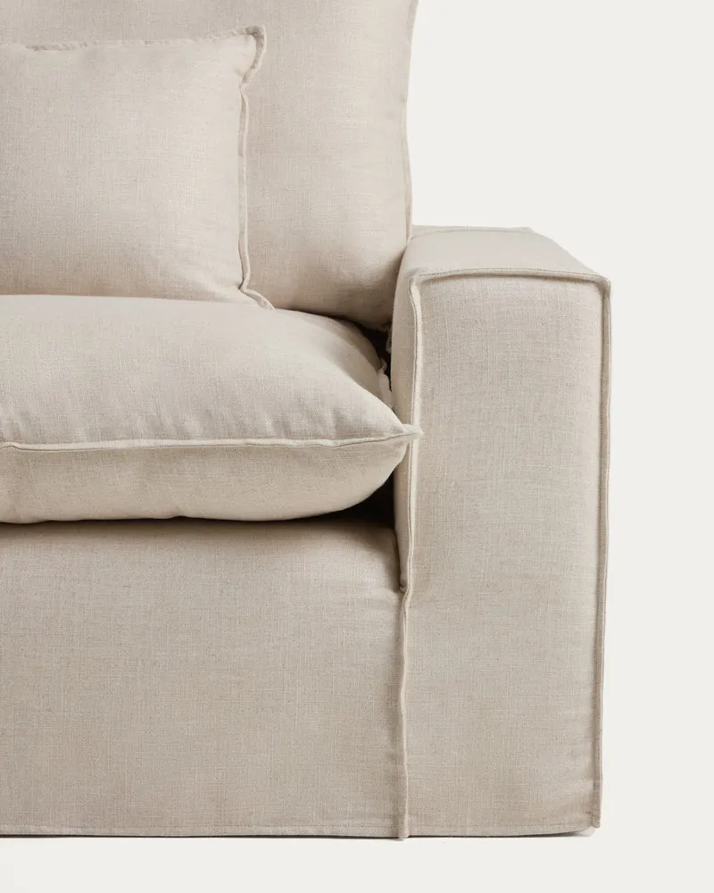Anarela beige linen and viscose 5-seater modular sofa with removable cover 370cm FSC Mix Credit