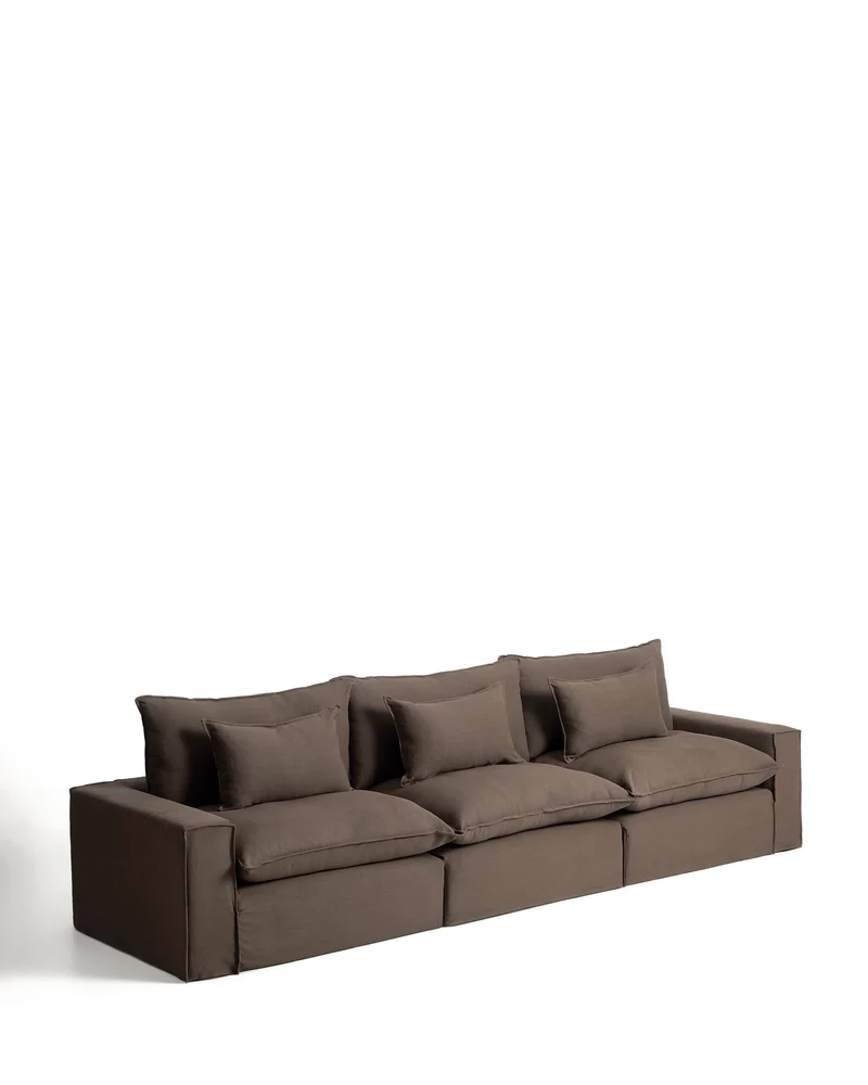 Anarela taupe linen 5-seater modular sofa with removable cover 370cm FSC Mix Credit
