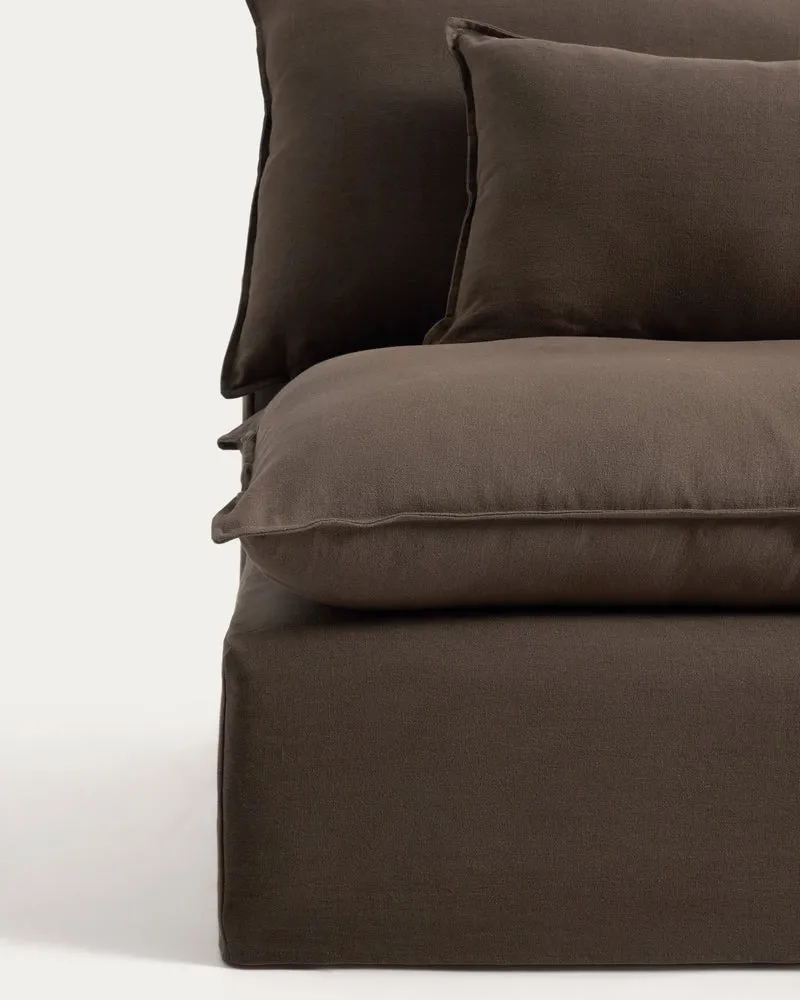 Anarela taupe linen 5-seater modular sofa with removable cover 370cm FSC Mix Credit