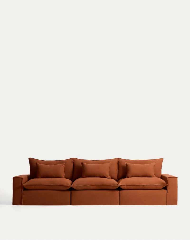 Anarela terracotta linen 5-seater modular sofa with removable cover 370cm FSC Mix Credit