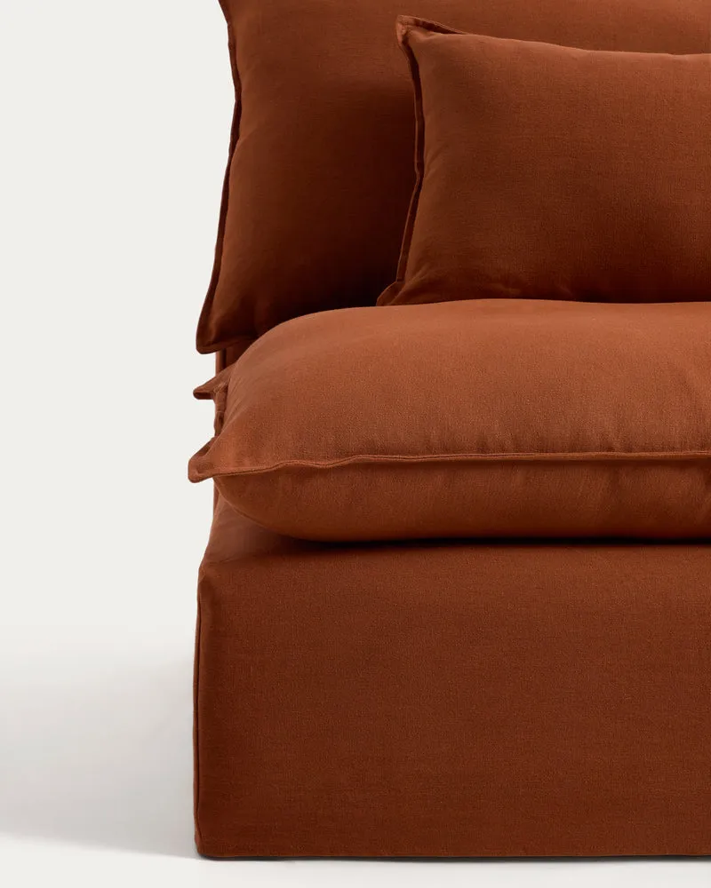 Anarela terracotta linen 5-seater modular sofa with removable cover 370cm FSC Mix Credit