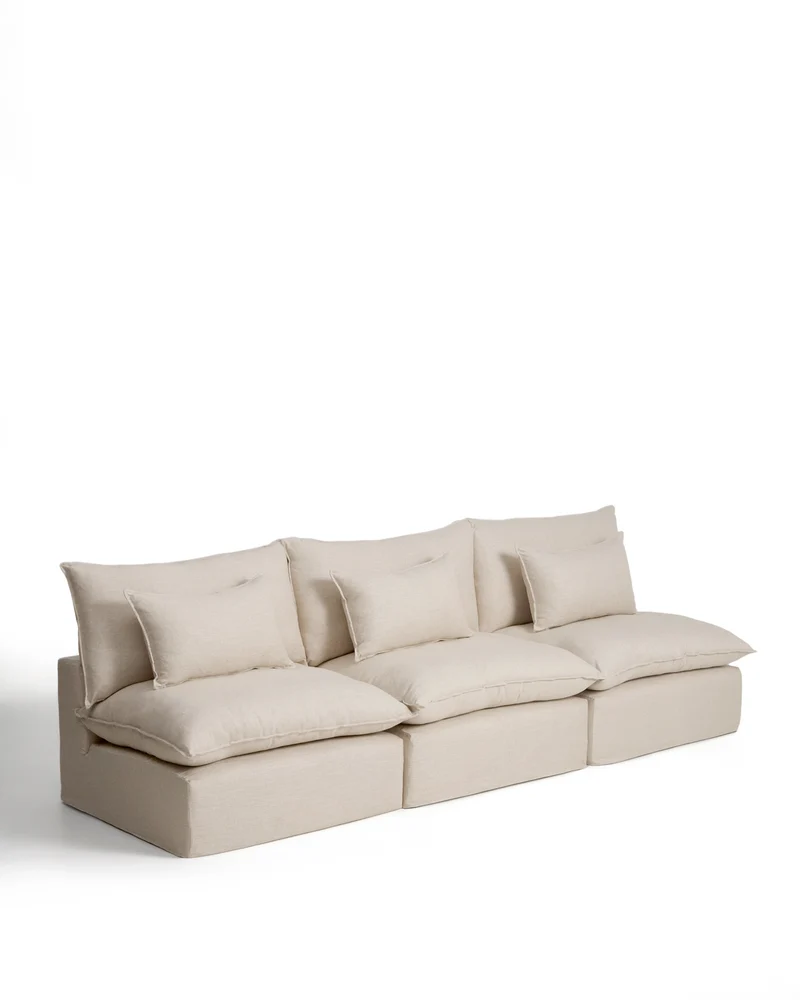 Anarela beige linen and viscose 5-seater modular sofa with removable cover 330cm FSC Mix Credit